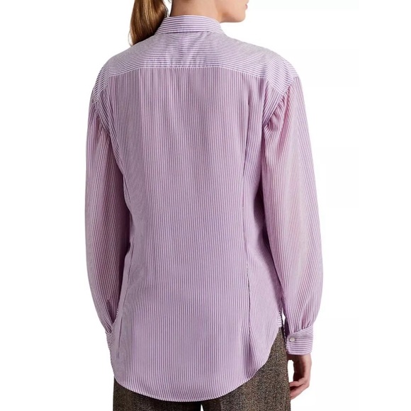 Lauren Ralph Striped Broadcloth Shirt in Lavender, Size XL New w/Tag - Picture 3 of 12